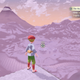 An Arceus trainer looks out at a low-res frozen tundra.